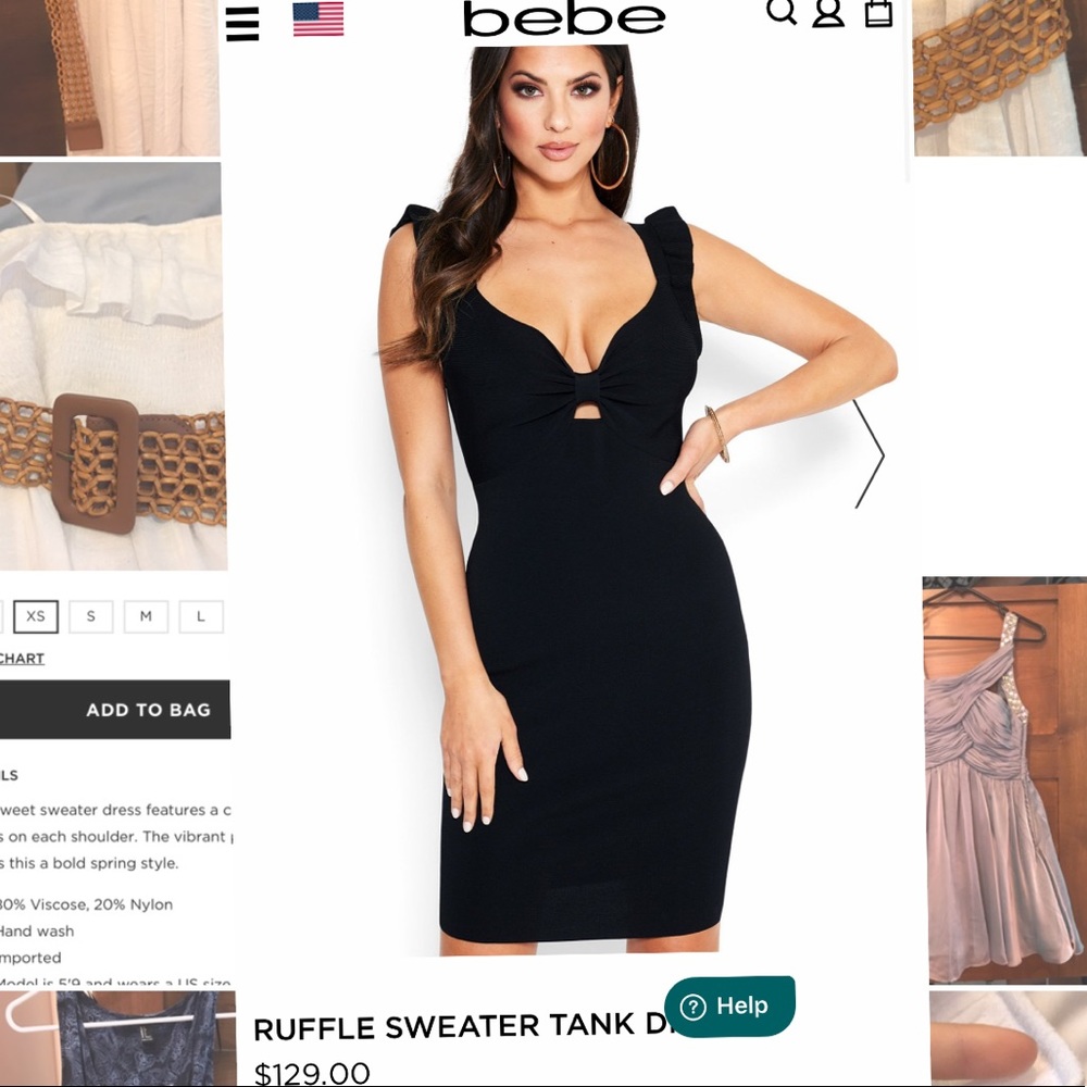 NWOT Bebe black ruffle sweater tank dress